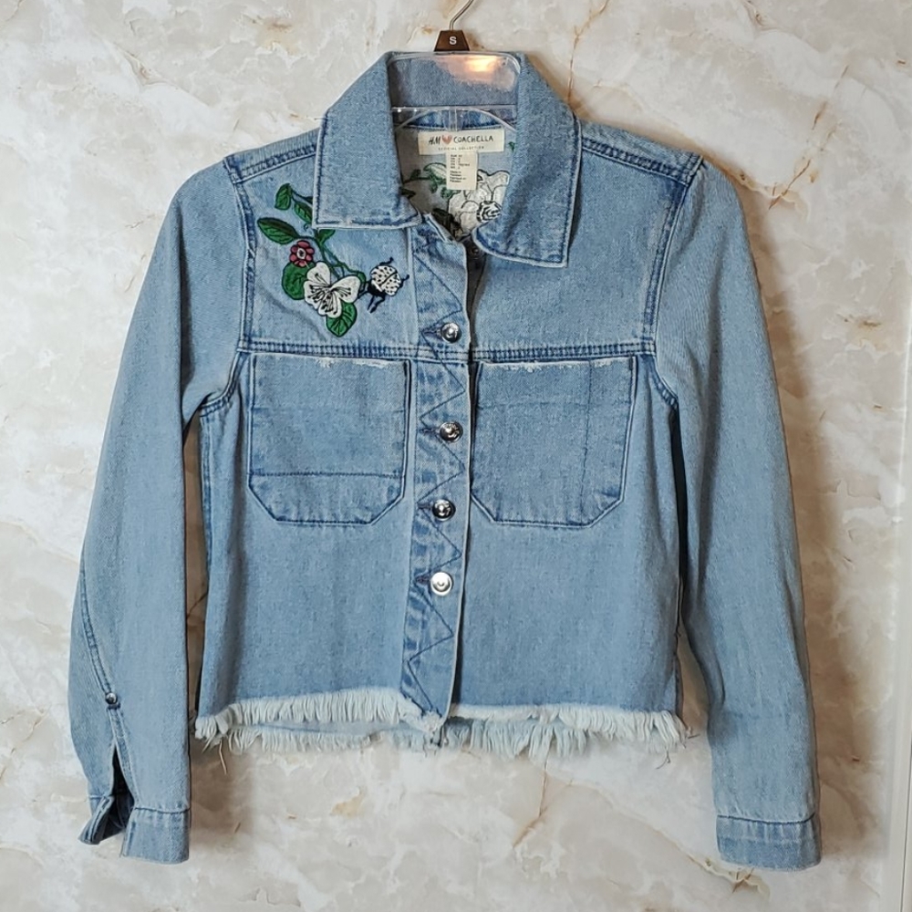 H&M Coachella Floral Embroidered Jean Jacket